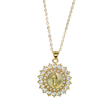 Original Design Round Copper Gold Plated Zircon Pendant Necklace 1 Piece