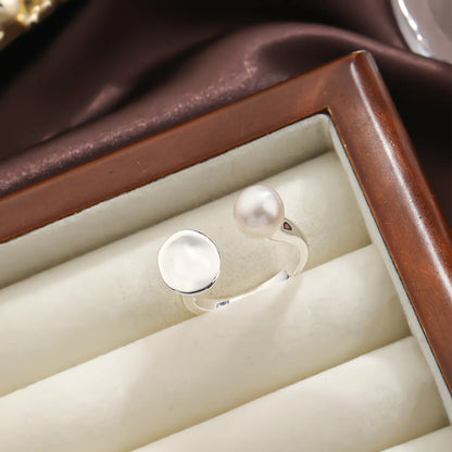 Original Design Simple Style Round Freshwater Pearl Copper Plating Inlay Pearl 18k Gold Plated Silver Plated Open Rings