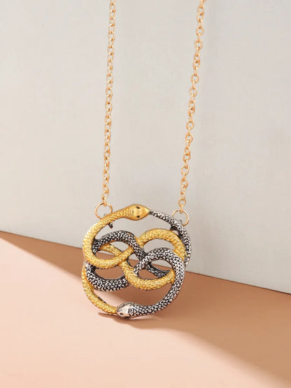 Original Design Snake Alloy Hollow Out 14k Gold Plated Couple Pendant Necklace