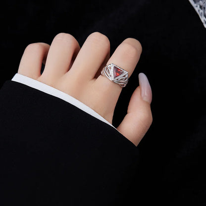 Original Design Triangle Sterling Silver Inlay Zircon Women'S Open Rings