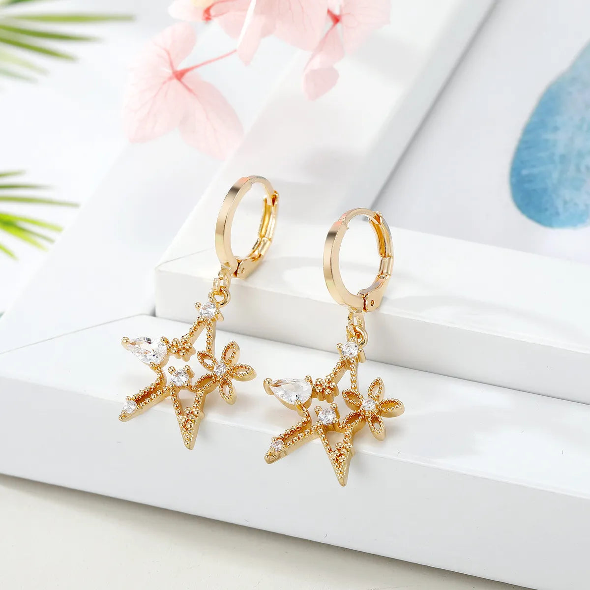 Ornaments Mini Star Earrings Zircon Lightning Cross Earrings Earrings Micro-set Earrings Wholesale