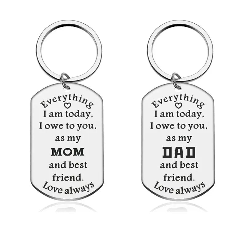 Parents Christmas Gift Stainless Steel Lettering Everything Today I Owe... Keychain