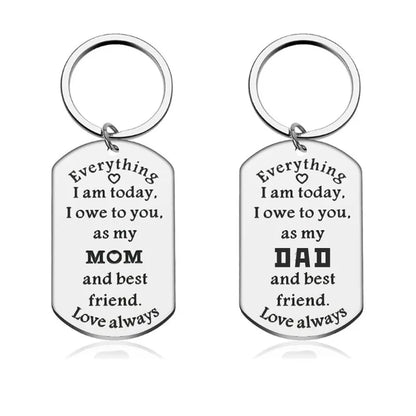 Parents Christmas Gift Stainless Steel Lettering Everything Today I Owe... Keychain