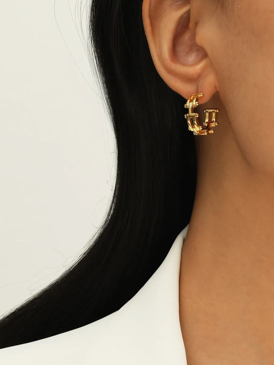 Paris Hollow Letter Semicircle Design Styling C-Shaped Earrings