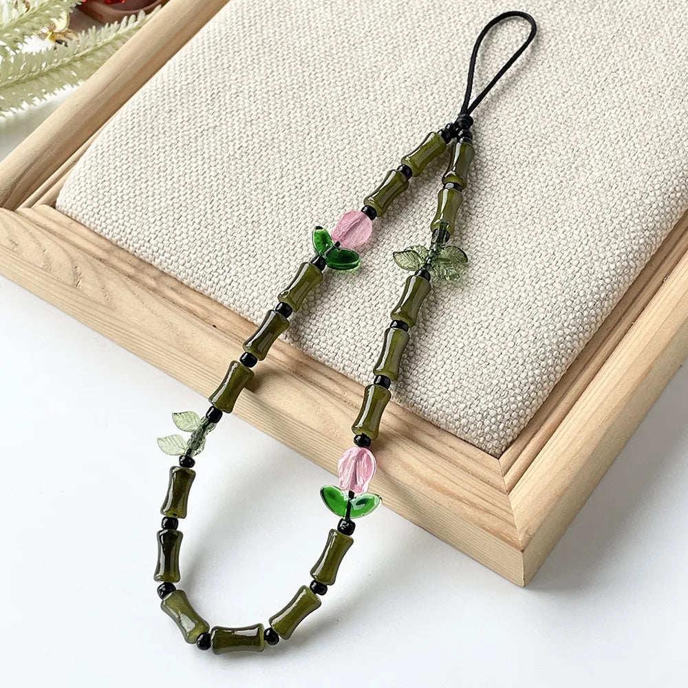 Pastoral Bamboo Arylic Glass Mobile Phone Chain