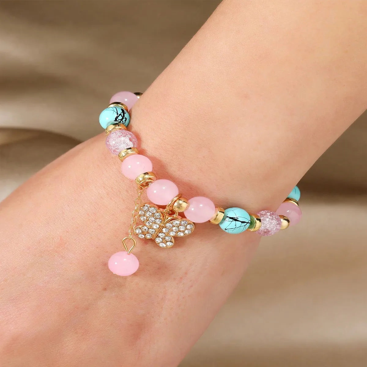 Pastoral Butterfly Alloy Glass Beaded Rhinestones Women'S Bracelets