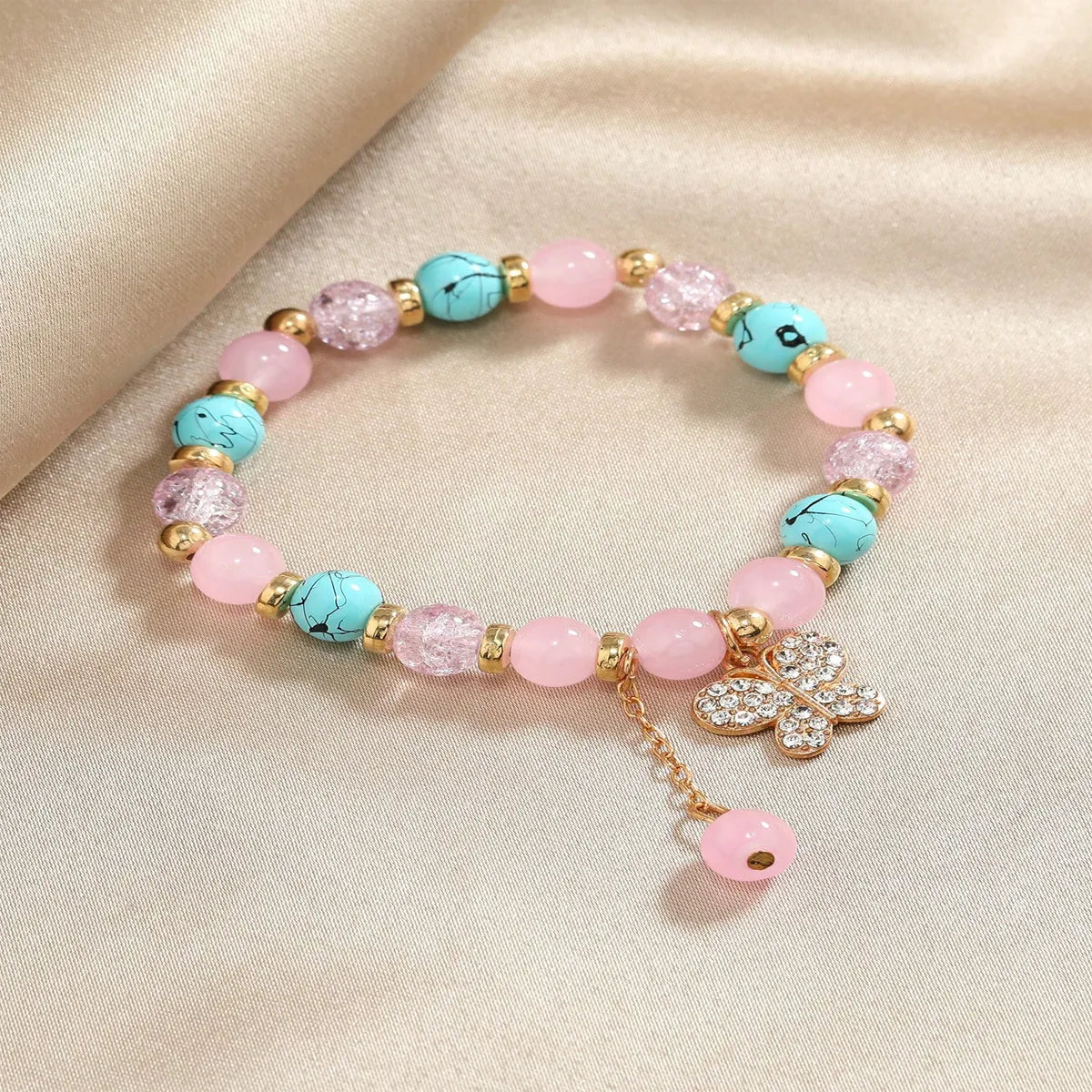 Pastoral Butterfly Alloy Glass Beaded Rhinestones Women'S Bracelets