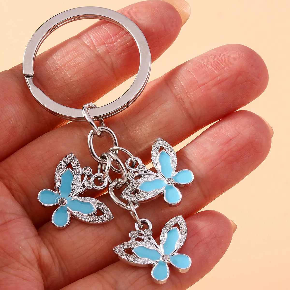 Pastoral Butterfly Alloy Inlay Rhinestones Keychain