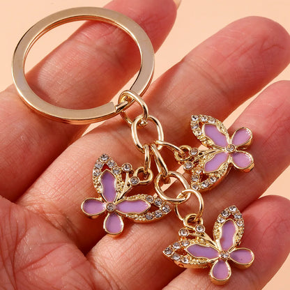 Pastoral Butterfly Alloy Inlay Rhinestones Keychain