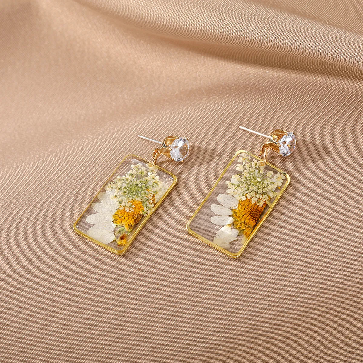 Pastoral Flower Resin Epoxy Inlay Rhinestones Women's Drop Earrings