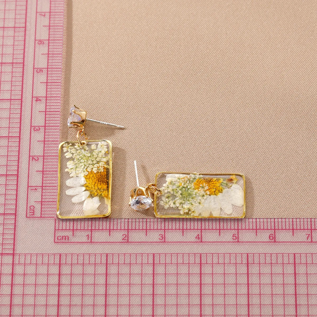 Pastoral Flower Resin Epoxy Inlay Rhinestones Women's Drop Earrings