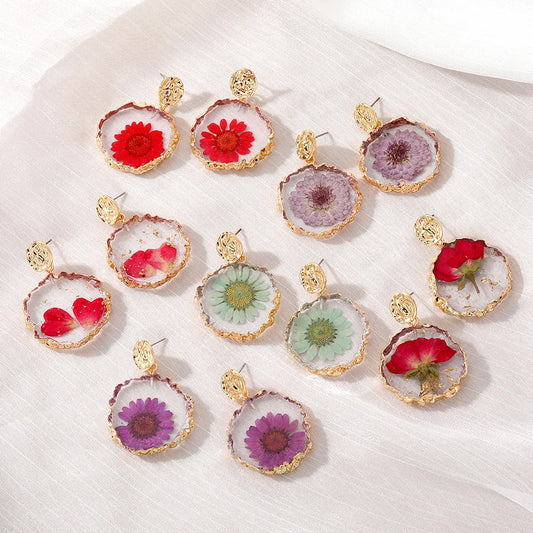 Pastoral Flower Resin Epoxy Plating Women'S Drop Earrings