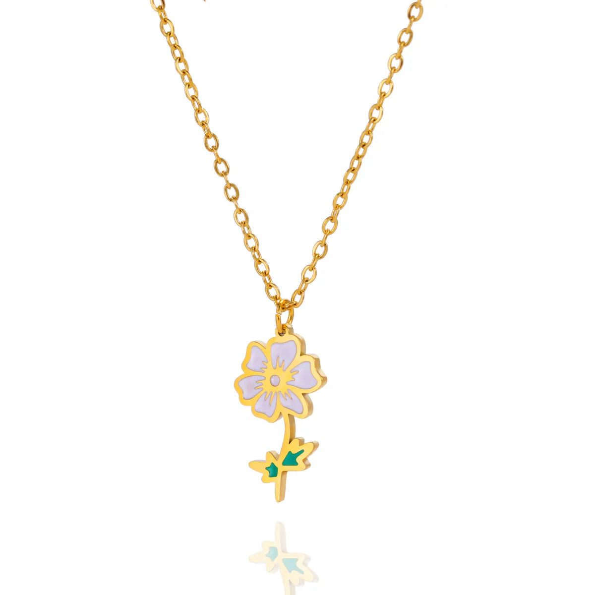 Pastoral Flower Stainless Steel 18k Gold Plated Pendant Necklace In Bulk