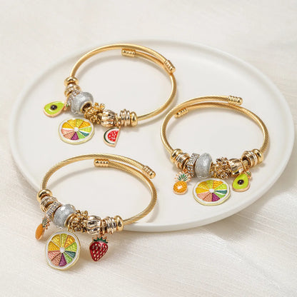 Pastoral Fruit Stainless Steel Metal Artificial Gemstones Bangle 1 Piece