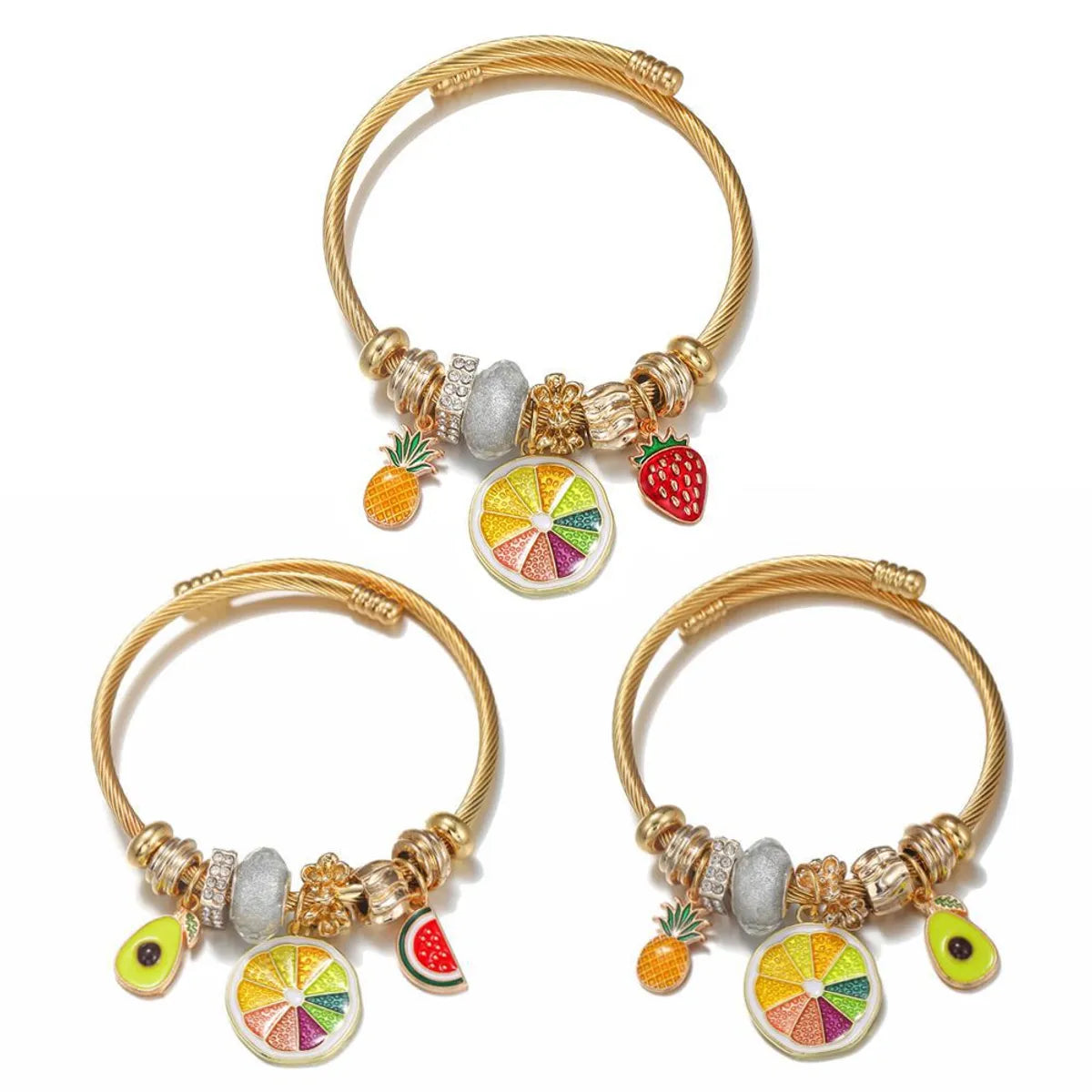 Pastoral Fruit Stainless Steel Metal Artificial Gemstones Bangle 1 Piece