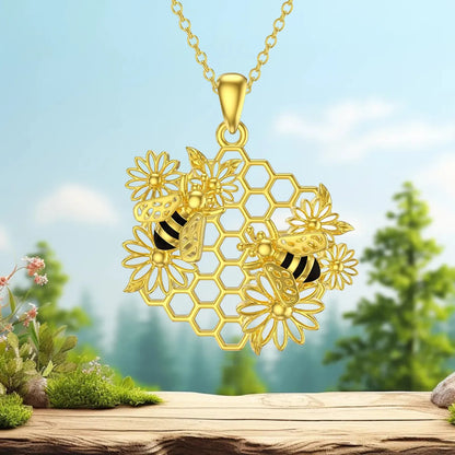 Pastoral Simple Style Sunflower Honeycomb Bee Alloy Hollow Out Gold Plated Silver Plated Women's Pendant Necklace