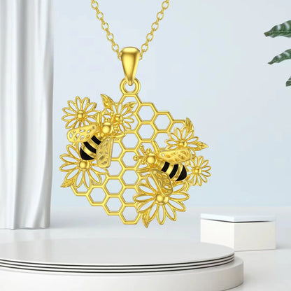 Pastoral Simple Style Sunflower Honeycomb Bee Alloy Hollow Out Gold Plated Silver Plated Women's Pendant Necklace