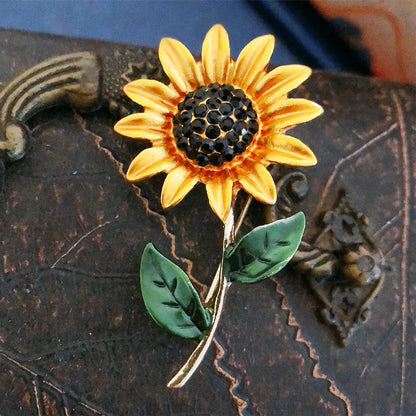 Pastoral Sunflower Alloy Inlay Rhinestones Women'S Brooches