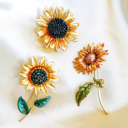 Pastoral Sunflower Alloy Inlay Rhinestones Women'S Brooches