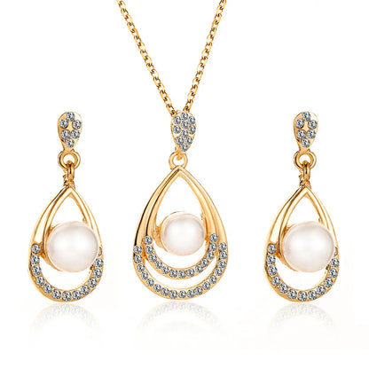 Pearl Jewelry Set Temperament Droplet Necklace Earrings Two Pieces Personality Elegant Bridal Earrings