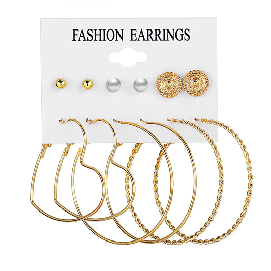 Pearl Love Twist Circle Earrings Set 6 Pairs Of Creative Retro Simple Earrings Wholesale Gooddiy