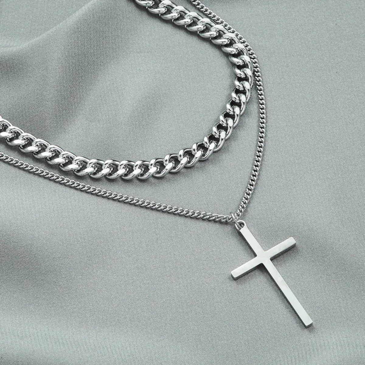 Trendy Design Sense Internet Celebrity Same Style Personality Cross Double Layer Twin Necklace All-match Cold Sweater Chain Accessories