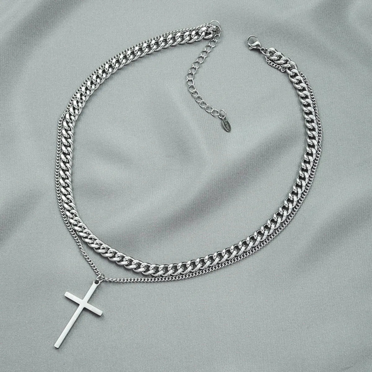 Trendy Design Sense Internet Celebrity Same Style Personality Cross Double Layer Twin Necklace All-match Cold Sweater Chain Accessories