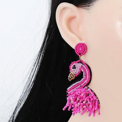 55669 European And American Personalized Exaggerated Flamingo Earrings Female Stud Earrings Earrings Handicraft Bead Ear Rings