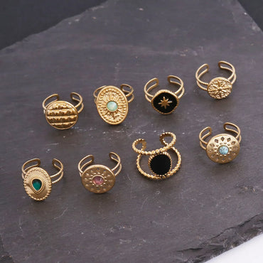 Personality Stainless Steel Ring Retro Natural Stone Tail Ring Wholesale