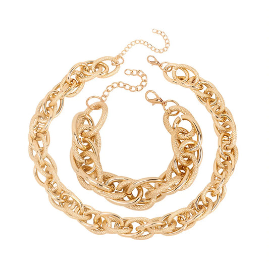 Personalized Golden Exaggerated Aluminum Chain Choker Necklace Bracelet Combination Set Wholesale