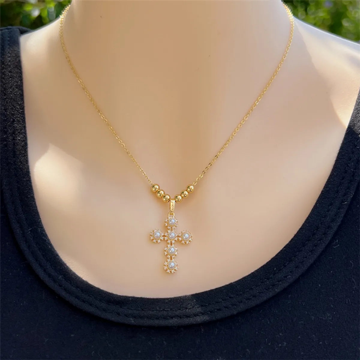 Plastic Copper 18K Gold Plated Elegant Sweet Plating Inlay Cross Zircon Pendant Necklace