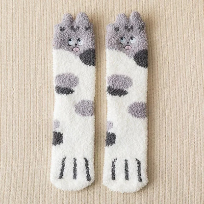 Plush Socks Female Autumn And Winter Coral Fleece Plus Velvet Thickening Cat Claw Socks 3 Pairs Starting Batch