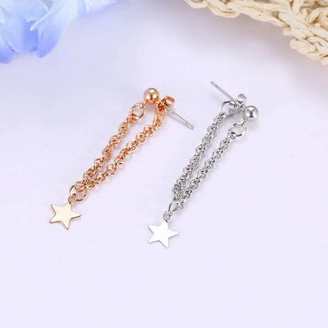 Popular Five-Pointed Star Chain Tassel Metal Earrings Nhdp148830