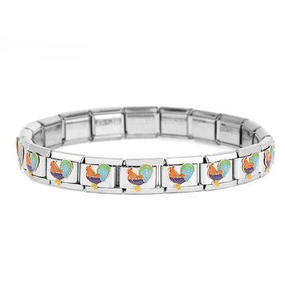 Popular Nordic Italian 9mm Universal Stainless Steel Color Module Bracelet Rainbow Rooster Pearl Crown Diy Bracelet