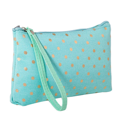 Portable Sweet Fabric Cosmetic Bag Candy Color Printed Travel Large Capacity Girl'S Zipper Hand Wash Bag