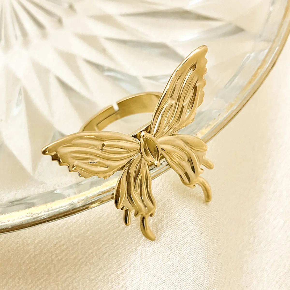 Preppy Style Romantic Butterfly Stainless Steel Plating Gold Plated Rings