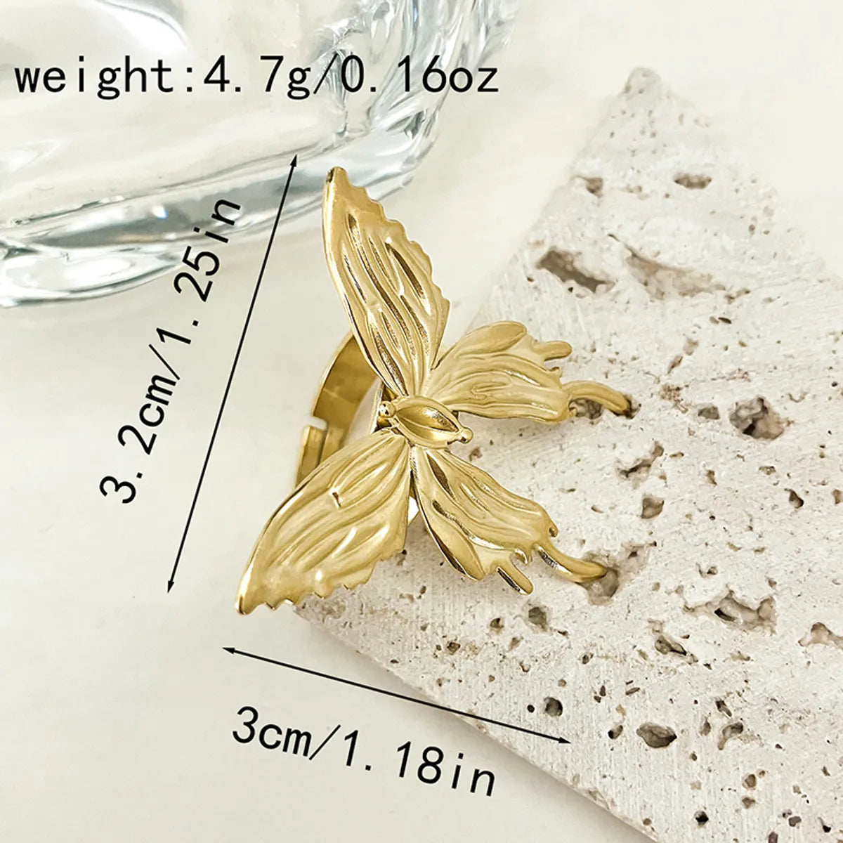 Preppy Style Romantic Butterfly Stainless Steel Plating Gold Plated Rings