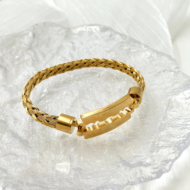 Preppy Style Simple Style Streetwear Solid Color 304 Stainless Steel 14K Gold Plated Bangle In Bulk