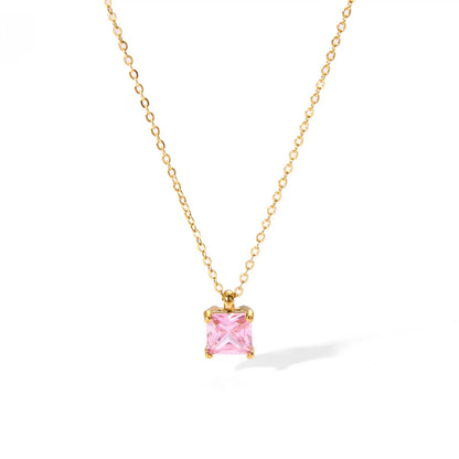 Preppy Style Square Stainless Steel Plating Inlay Zircon 18k Gold Plated Pendant Necklace