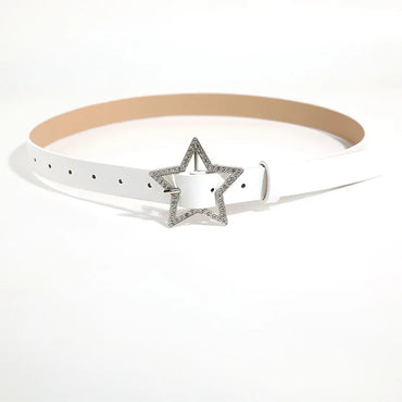 Preppy Style Star Imitation Leather Alloy Inlay Zircon Women'S Leather Belts