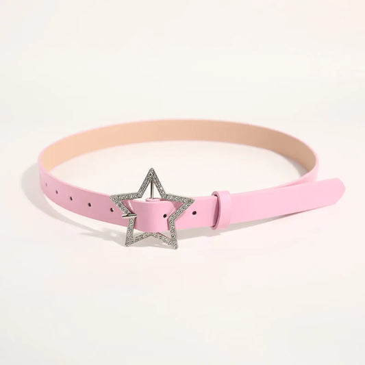 Preppy Style Star Imitation Leather Alloy Inlay Zircon Women'S Leather Belts