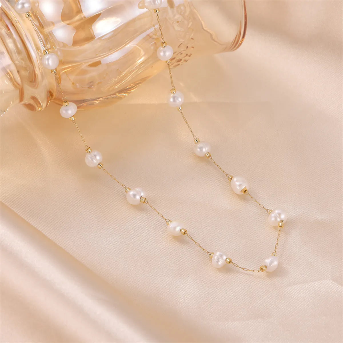 Princess Cute Commute Solid Color Stainless Steel Freshwater Pearl Plating 18k Gold Plated Necklace