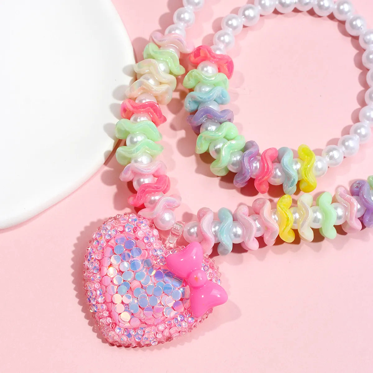 Princess Cute Heart Shape Bow Knot Beaded Arylic Resin Girl's Bracelets Necklace