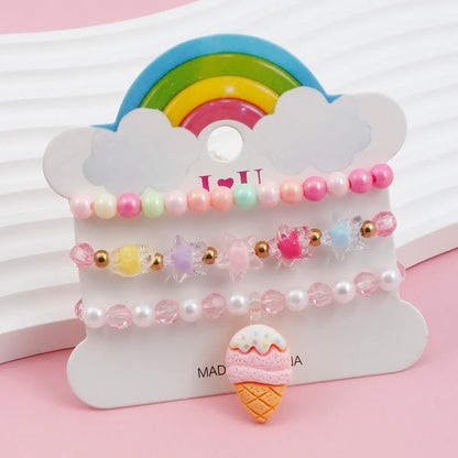 Princess Cute Pastoral Ice Cream Animal Heart Shape Arylic Plastic Beaded Acrylic Girl's Bracelets