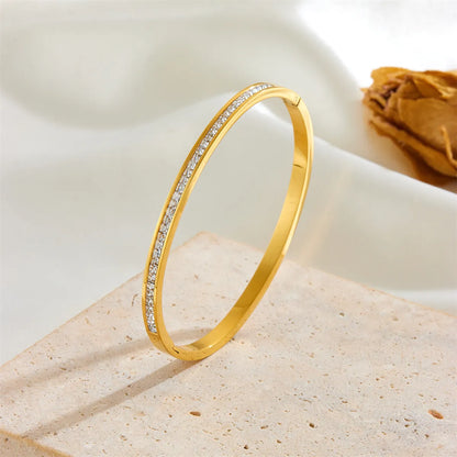 Princess Cute Solid Color Stainless Steel 18K Gold Plated Rhinestones Bangle In Bulk