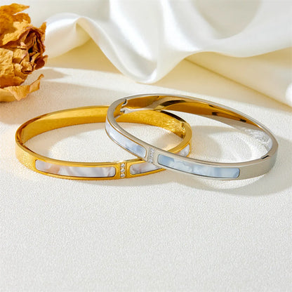 Princess Cute Solid Color Stainless Steel Inlay Shell Bangle