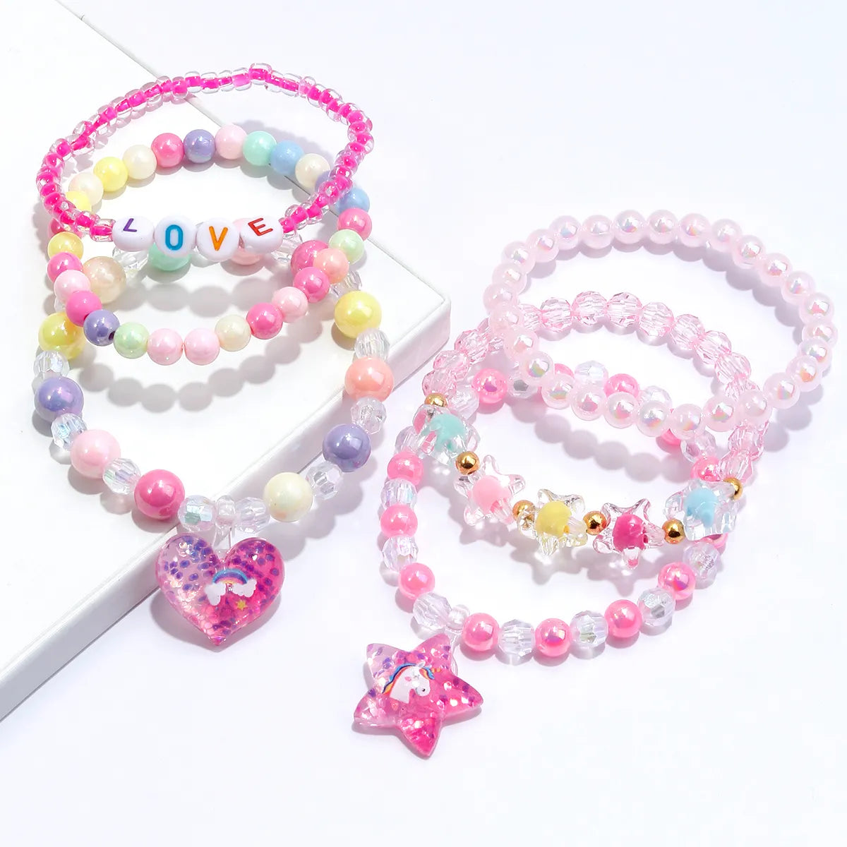 Princess Cute Star Heart Shape Shell Arylic Resin Beaded Girl'S Bracelets