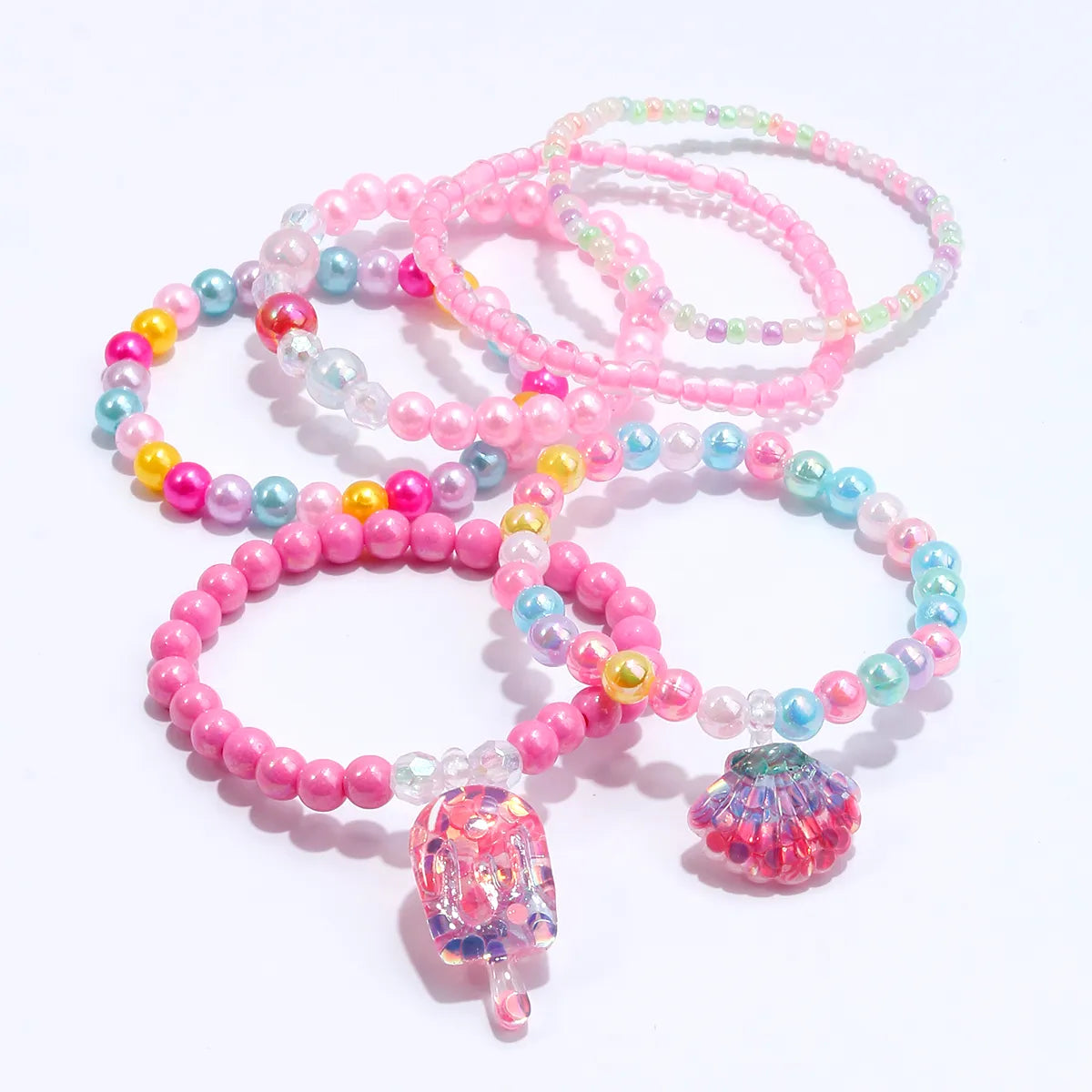 Princess Cute Star Heart Shape Shell Arylic Resin Beaded Girl'S Bracelets