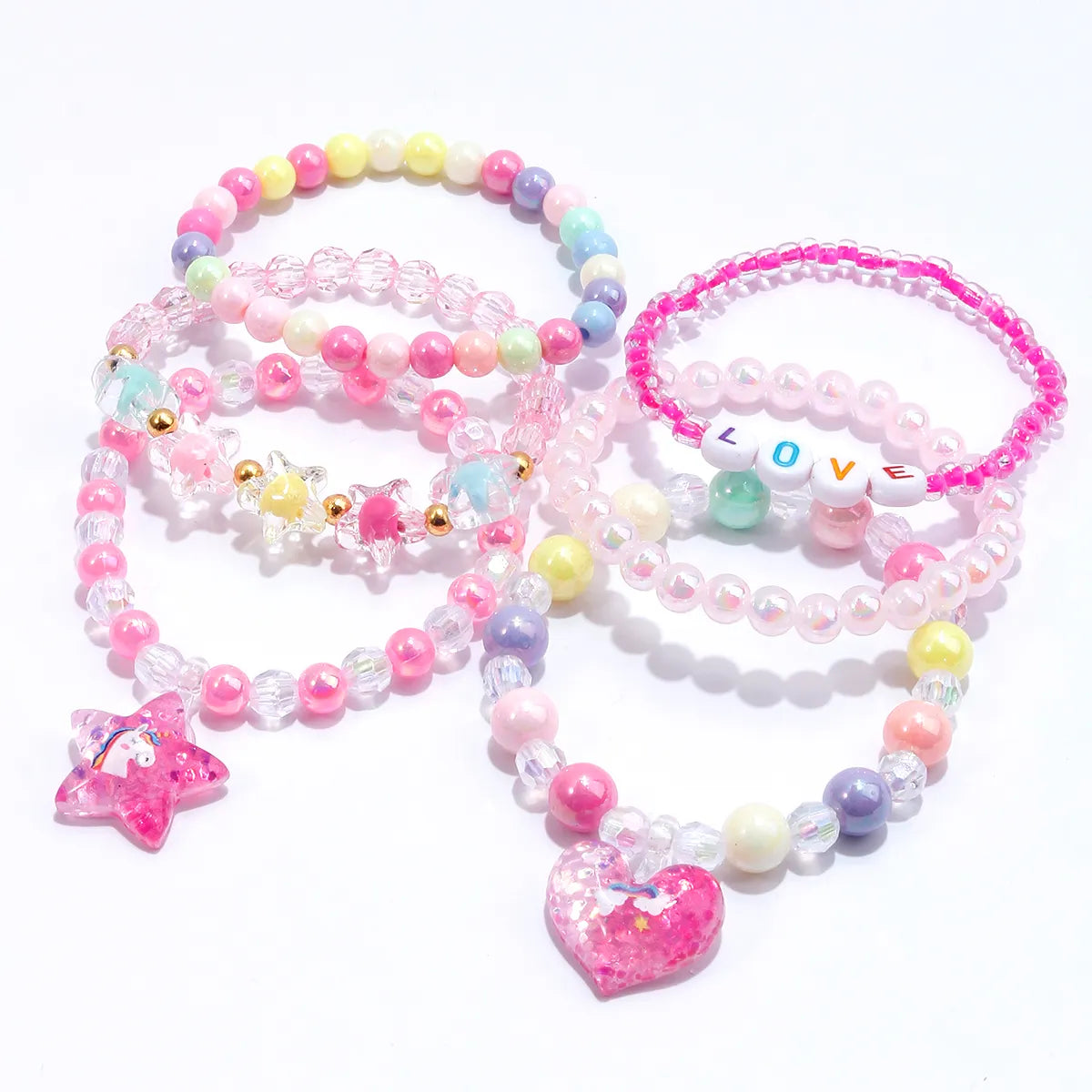 Princess Cute Star Heart Shape Shell Arylic Resin Beaded Girl'S Bracelets