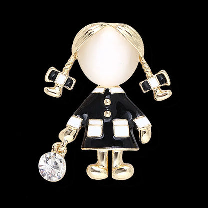 Princess Cute Sweet Doll Alloy Enamel Plating Inlay Rhinestones Women'S Brooches